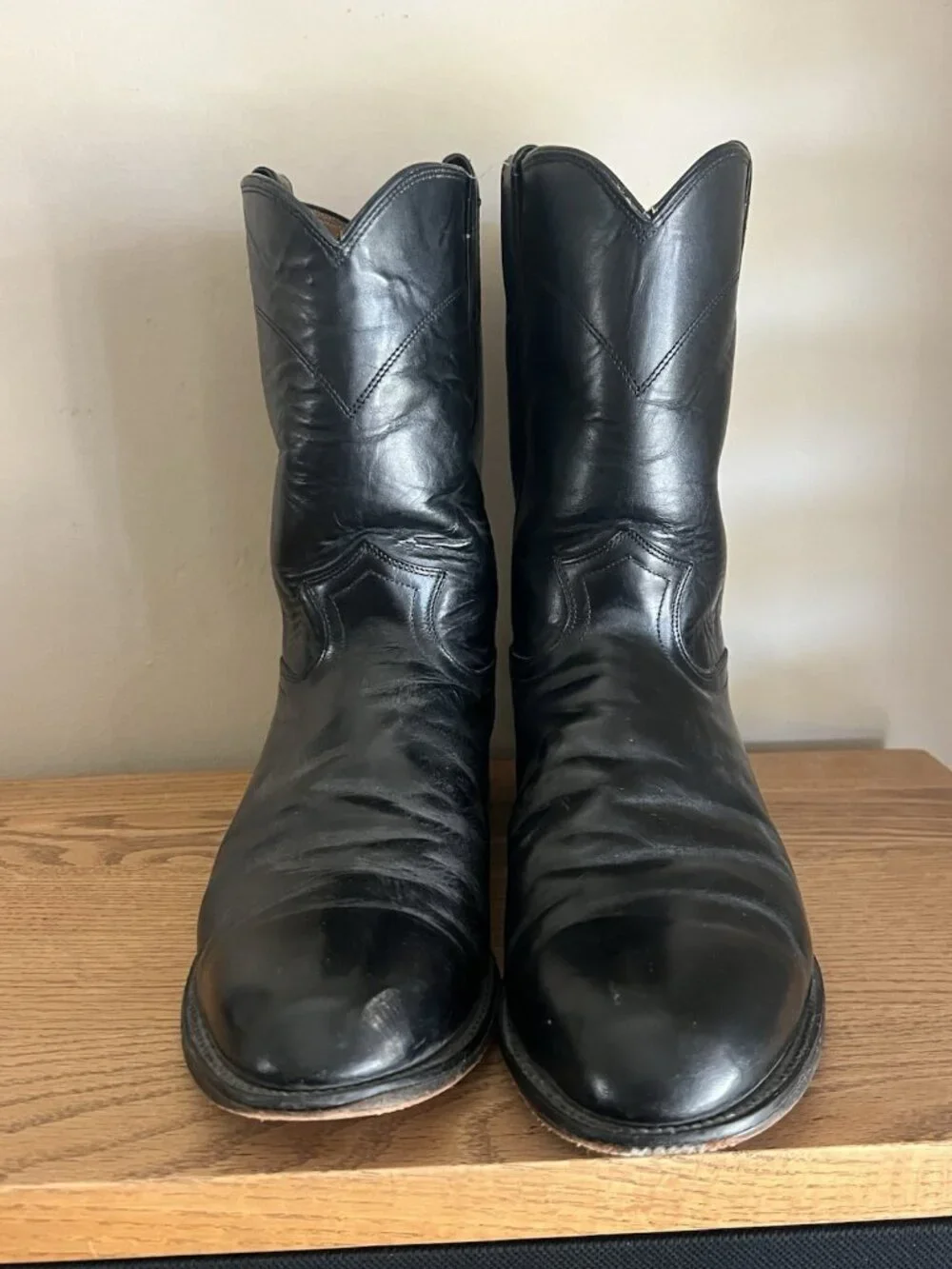 Justin Mens Size 13D Black Leather Vintage Western Roper Boot 3133 Made in USA